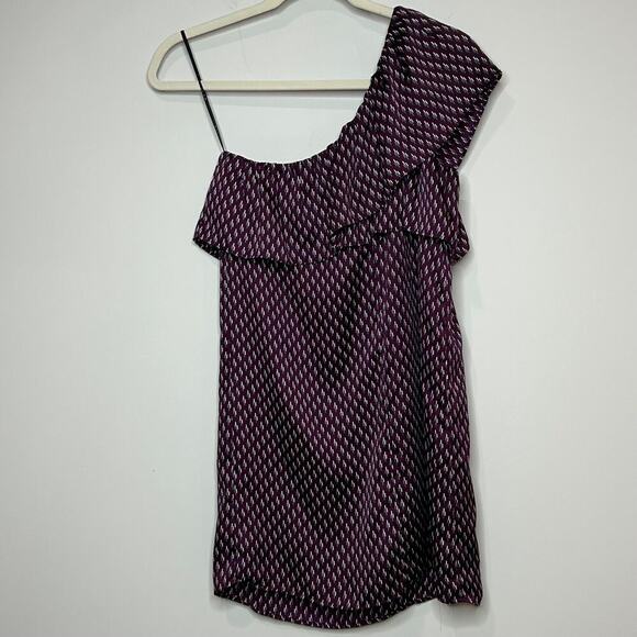 GLAM 1 Shoulder Ruffle Dress Size L Burgundy Abstract Print - Picture 5 of 8